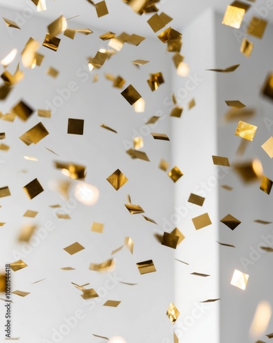 Glimmering Gold Confetti Falling in Celebration. photo