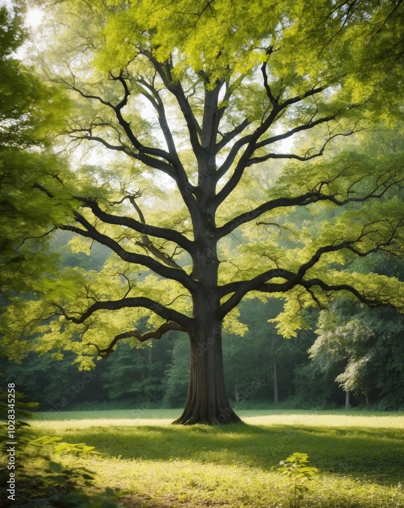 Majestic Tree in Lush Green Forest with Sunlight. Majestic Tree in Lush Green Forest with Sunlight.
