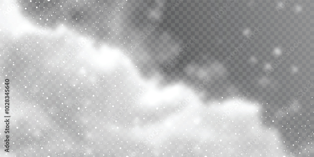 Obraz premium Clouds and snowfall on transparent background, blizzard, winter vector design