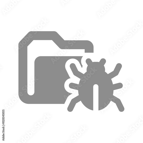 Folder and bug vector icon. Contaminated and infected with virus file.