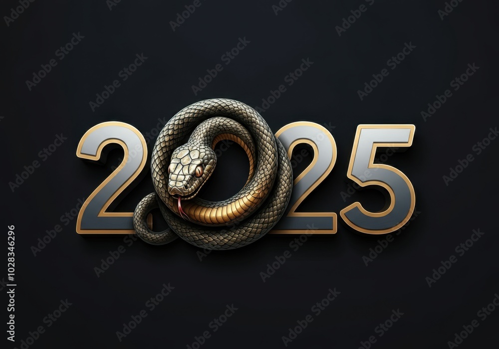 Obraz premium 2025 gold numbers with intricate snake design on black background
