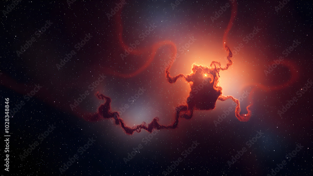 A red and orange cloud in space with a lot of stars A red and orange cloud in space with a lot of stars