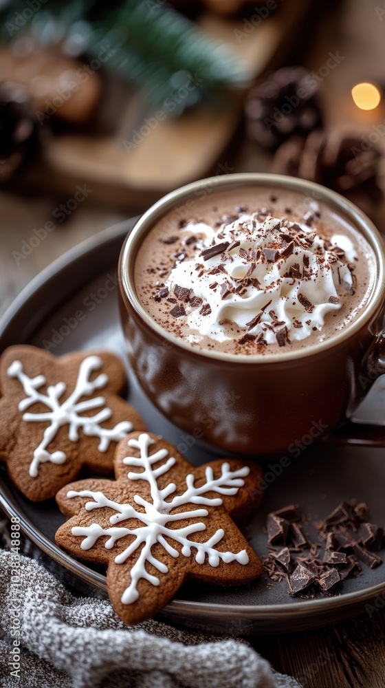 A cozy winter scene with a hot cup of cocoa A cozy winter scene with a hot cup of cocoa