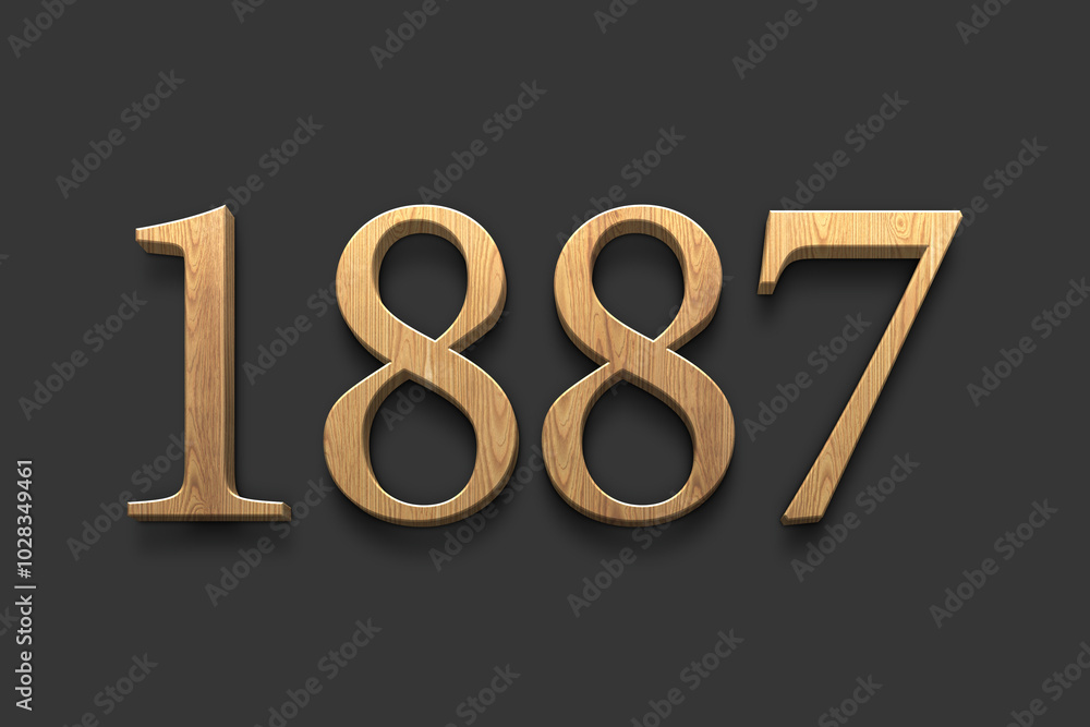 3D wooden logo of number 1887 on dark grey background. 3D wooden logo of number 1887 on dark grey background.