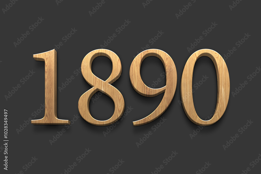 3D wooden logo of number 1890 on dark grey background. 3D wooden logo of number 1890 on dark grey background.