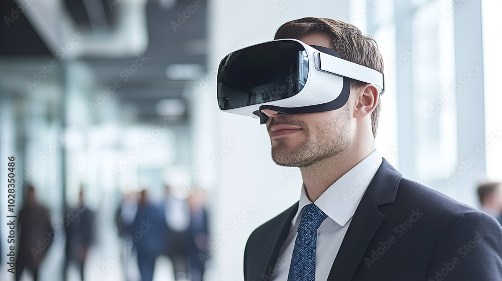 Businessman Engaged in Virtual Reality Experience Businessman Engaged in Virtual Reality Experience