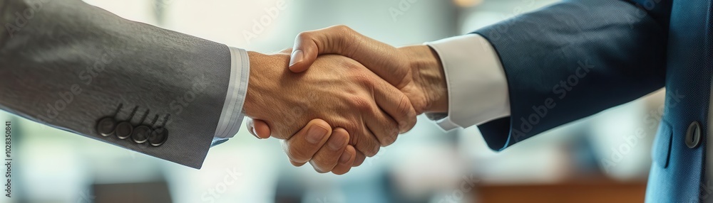 Executives smiling and shaking hands after successful acquisition talks, bright office lighting, ultrarealistic detail of professional satisfaction and finalization Executives smiling and shaking hands after successful acquisition talks, bright office lighting, ultrarealistic detail of professional satisfaction and finalization