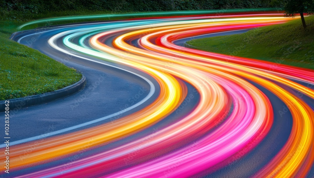 Colorful Light Trails Symbolizing Speed and Movement Colorful Light Trails Symbolizing Speed and Movement