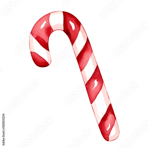 Watercolor Christmas lollipop. Cute winter illustration candy cane