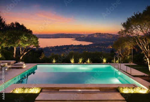 Pool at night, AI generated