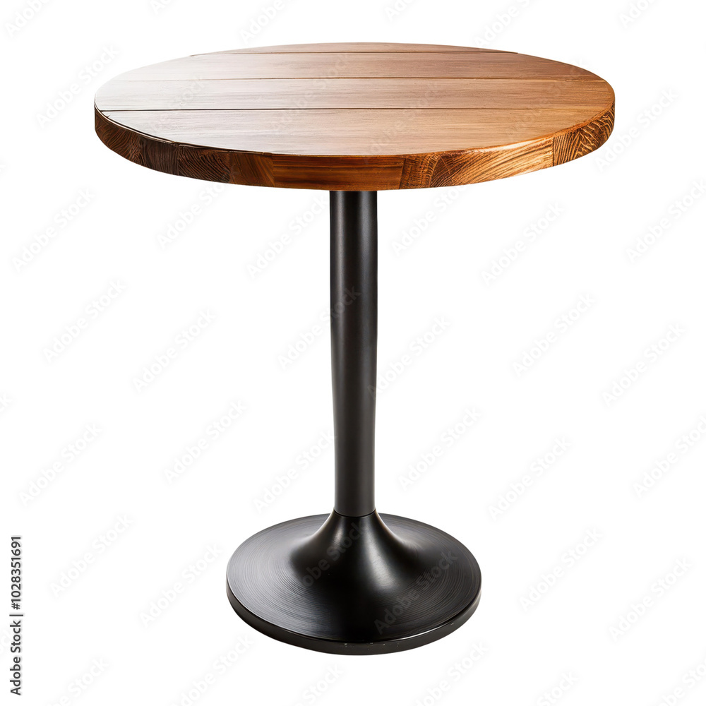 Stylish round wood table with a sleek metal base, isolated. transparent Stylish round wood table with a sleek metal base, isolated. transparent