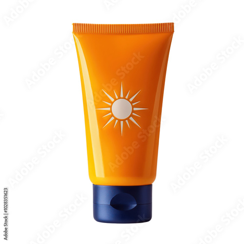 Sunscreen tube, orange color, isolated on white background transparent photo