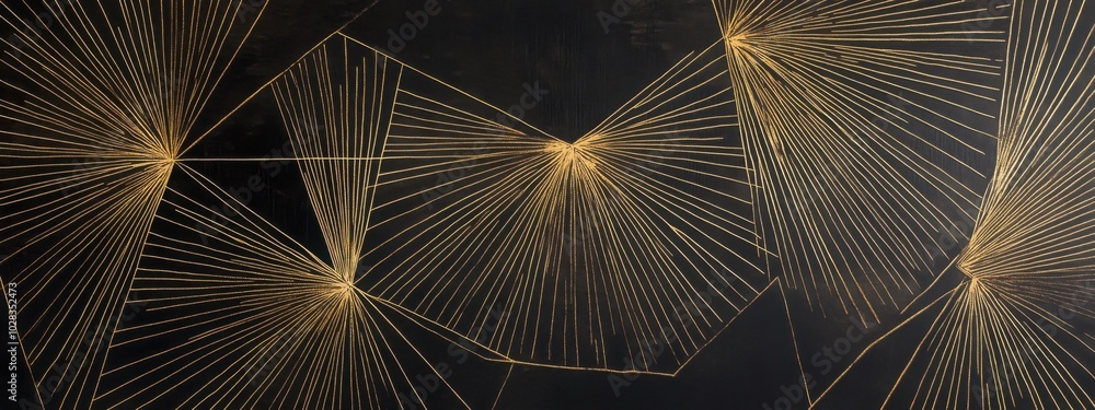 A luxurious wallpaper with thin, intricate golden lines forming geometric patterns on a deep black background A luxurious wallpaper with thin, intricate golden lines forming geometric patterns on a deep black background