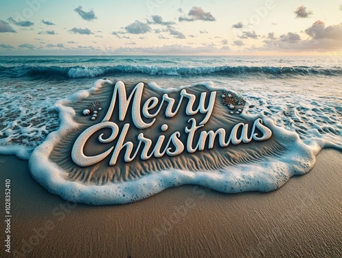 Merry Christmas Written in Elegant Sand Script photo