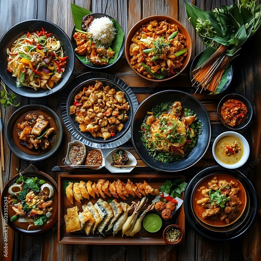 Thailand food ready to eat on wood table Thailand food ready to eat on wood table