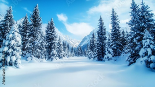 Serene Snow-Covered Forest Landscape with Pine Trees