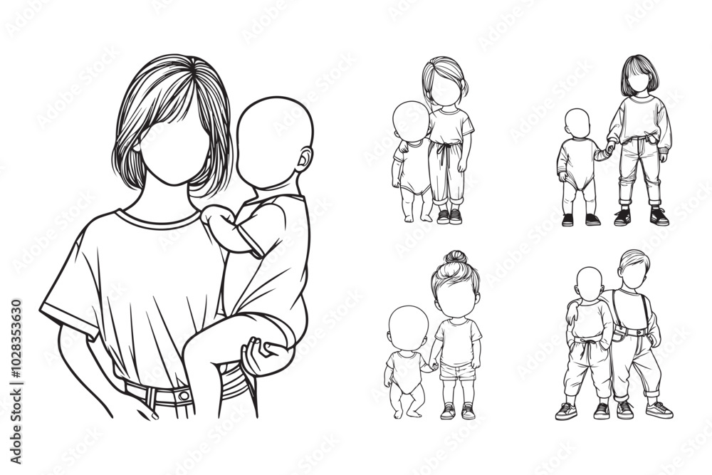 Cute sibling representation featuring a bald baby and sister Cute sibling representation featuring a bald baby and sister