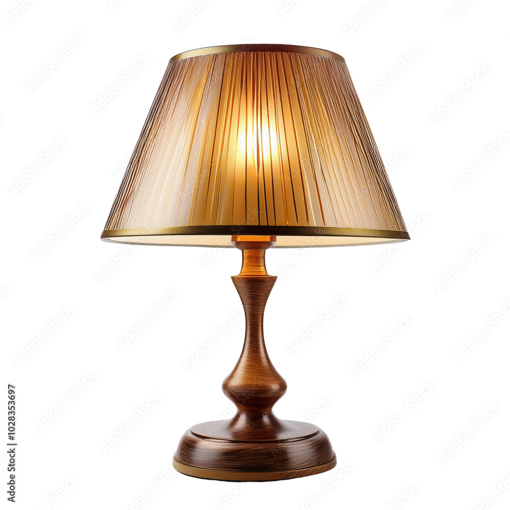 Elegant wooden table lamp with pleated shade, white isolate background. transparent Elegant wooden table lamp with pleated shade, white isolate background. transparent