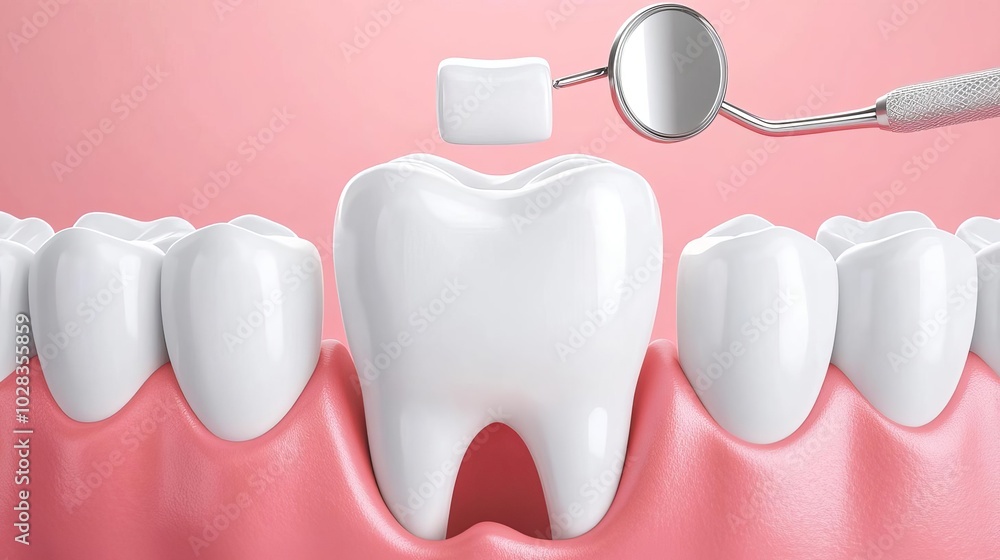 Applying filling to incisor, detailed view, clinical care Applying filling to incisor, detailed view, clinical care