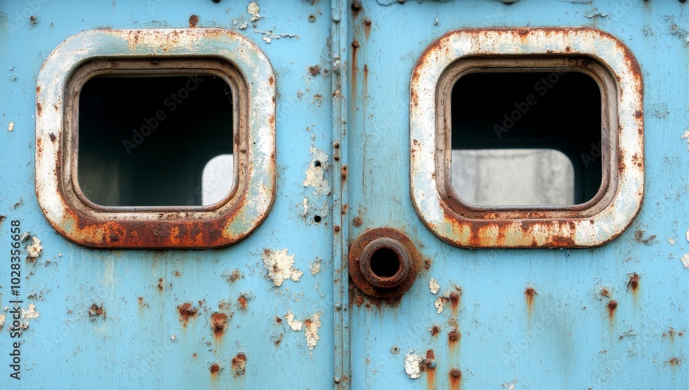Weathered Blue Metal Door with Windows Weathered Blue Metal Door with Windows