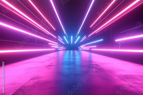 Abstract flight in retro neon hyper warp space in the tunnel  photo