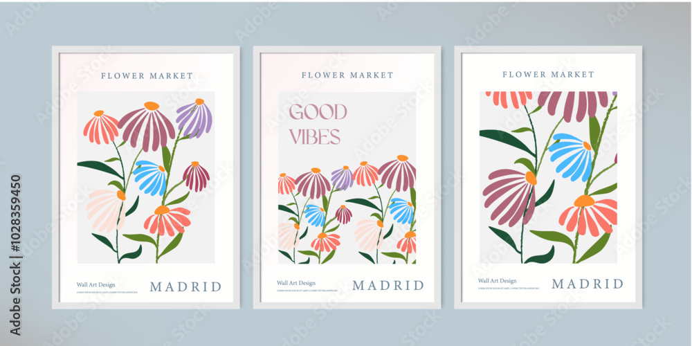 Fototapeta premium 90s vintage style contemporary floral frame art design template