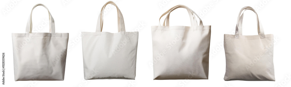 Versatile reusable tote bags on a white isolated background for eco-friendly shopping. Versatile reusable tote bags on a white isolated background for eco-friendly shopping.