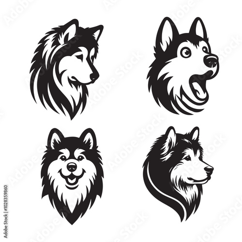 Collection of Alaskan Malamute Dog Face vector illustration - Alaskan Malamute Dog Logo Design 
