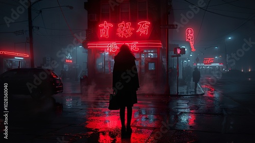 Rainy Night in a Neon-Lit City