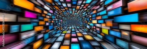 A dark background with many images of different sizes floating in space