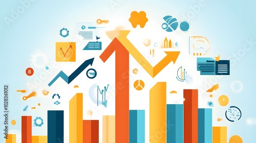 Abstract Illustration of Upward Trend with Charts and Icons