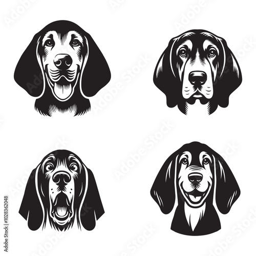 Collection of Bloodhound Dog Face vector illustration - Bloodhound Dog Silhouette Design 