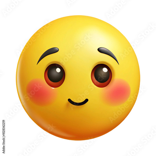 Embarrassed Emoji Blushing with Shy Smile Isolated on Transparent Background