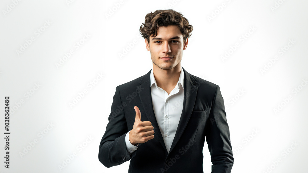 Portrait of 30s young businessman wearing suit pose with thumbs up isolate on white background, copy space Portrait of 30s young businessman wearing suit pose with thumbs up isolate on white background, copy space