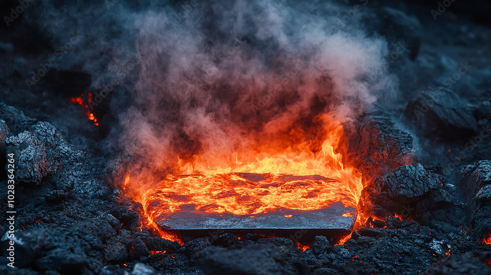Heated metal glowing with an intense red-orange color Heated metal glowing with an intense red-orange color