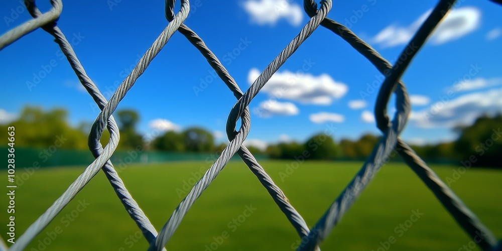 Chain-Link Fence Under Blue Sky in Open Field Chain-Link Fence Under Blue Sky in Open Field