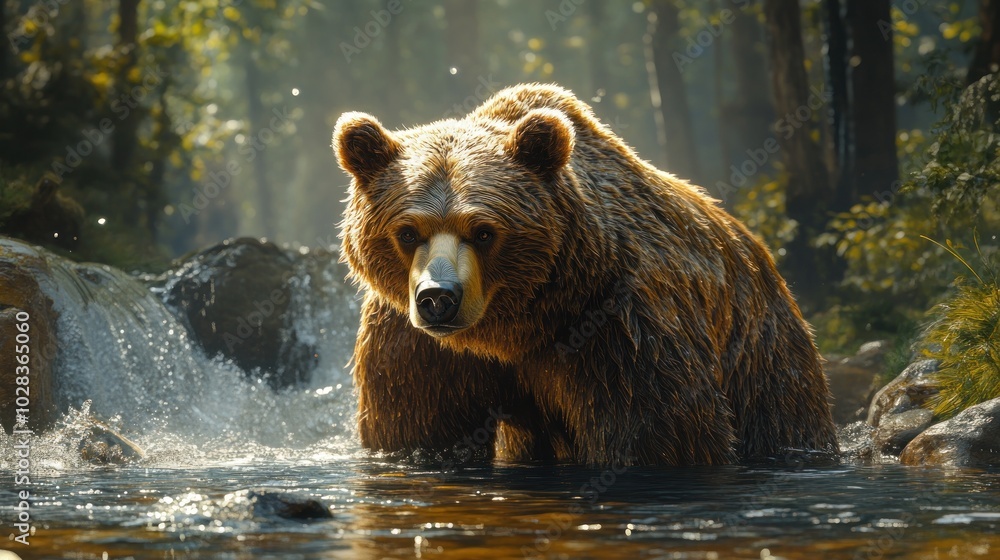Grizzly Bear in a Forest Stream Grizzly Bear in a Forest Stream