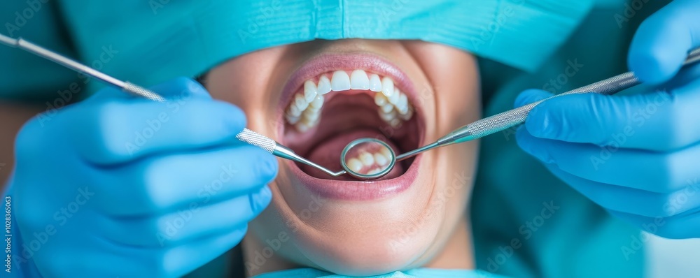 Patient under anesthesia, dentist prepares for filling, medical instruments ready Patient under anesthesia, dentist prepares for filling, medical instruments ready