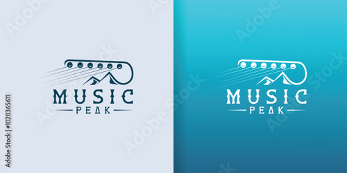 Music Festival Guitar vector Logo Design with Mountain