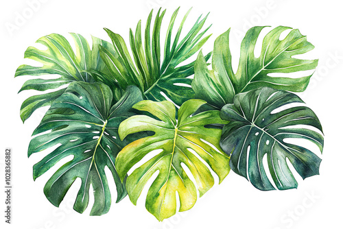 Tropical Paradise Watercolor Leaves  photo