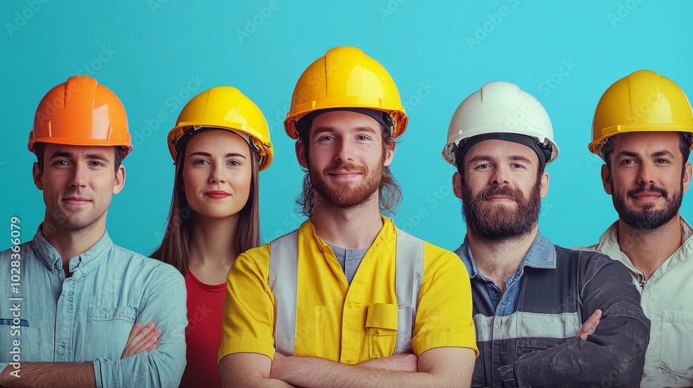 Diverse Safety Engineers In Helmet, Generative AI Diverse Safety Engineers In Helmet, Generative AI