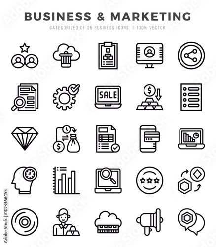 Business & Marketing Lineal icons collection. 25 icon set. Vector illustration.