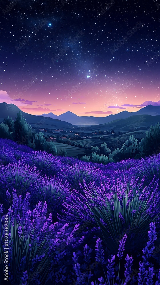 Starry Night Over a Field of Lavender. Starry Night Over a Field of Lavender.