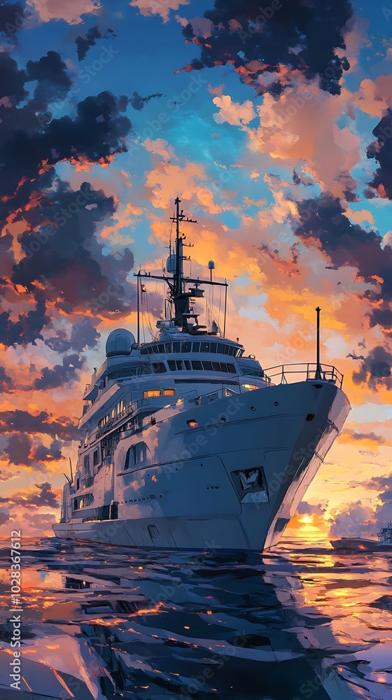 Fototapeta premium Luxury Yacht at Sunset with Dramatic Sky.