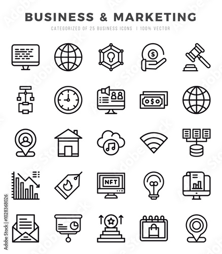 Set of Lineal Business & Marketing Icons. Lineal art icon. Vector illustration