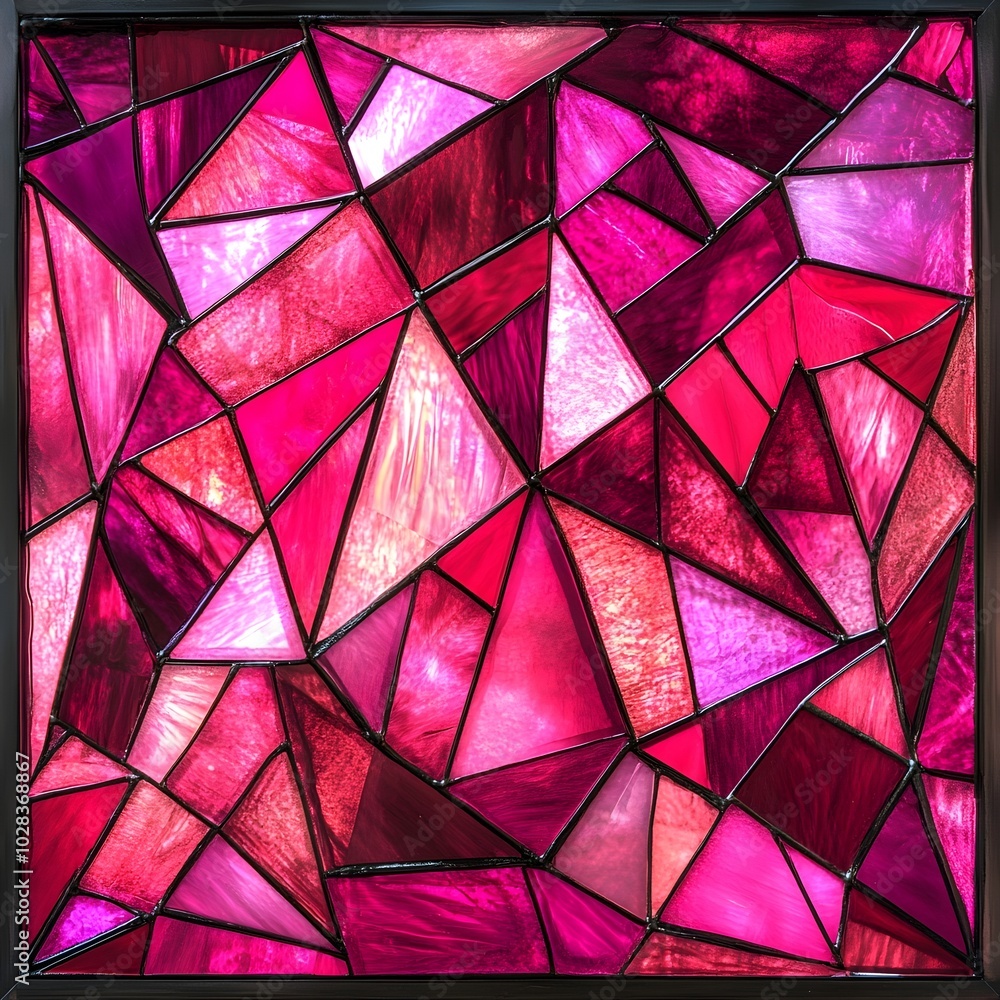 Pink stained glass shiny abstract background, Geometric hexagon pattern wallpaper with a seamless mosaic design in vibrant colors, featuring 3D cube shapes and a textured glass effect Pink stained glass shiny abstract background, Geometric hexagon pattern wallpaper with a seamless mosaic design in vibrant colors, featuring 3D cube shapes and a textured glass effect