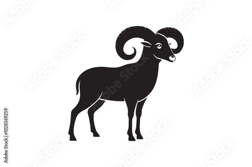 Mountain Bighorn Sheep Silhouette Vector