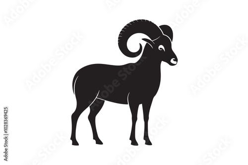 Mountain Bighorn Sheep Silhouette Vector