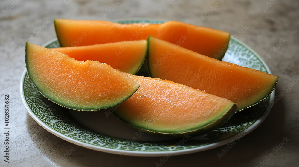 Juicy melon wedges with smooth, rich green flesh served Juicy melon wedges with smooth, rich green flesh served