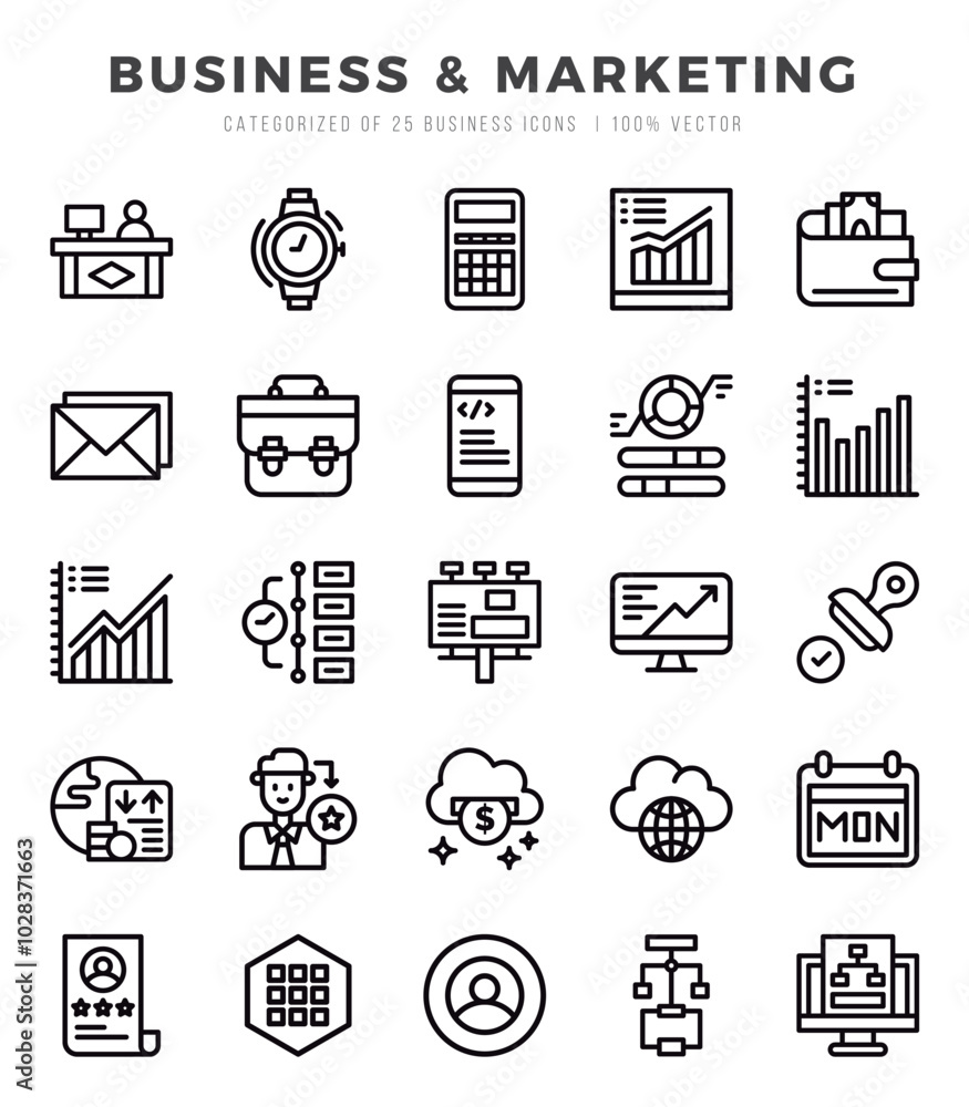 Fototapeta premium Business & Marketing web icons in Lineal style.